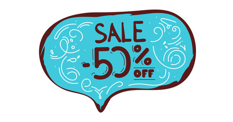 Christmas Sale up to 50 off Lettering in Trendy Speech Bubbles Shopping Creative Concept - blue, White Elements Wallpaper Background - Vector. doodle pattern. hand drawing. banner flyer