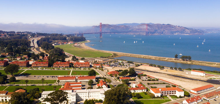 Aerial View San Francisco Bay Golden Gate Bridge California