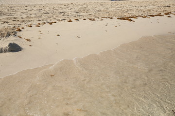 grunge background with copy space for text or image footprints in the sand. Summer concept background - Sea or Ocean Beach Wallpaper, postcard