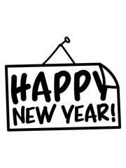 schild zettel comic cartoon wand nagel logo happy new year frohes neues jahr rakete silvester neujahr feiern party spaß jubiläum jahr ende