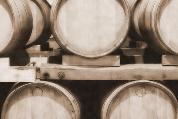 Wine barrels in wine-vaults in order.