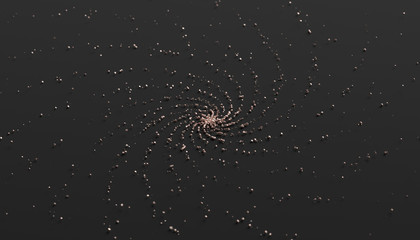 Abstract 3d rendering of a modern background design. Spiral shaped gold particles.