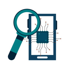 Smartphone with microchip and magnifying glass