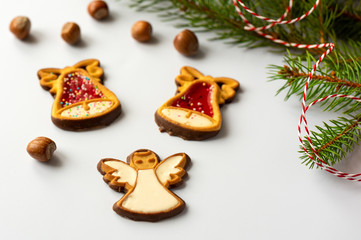 Christmas Gingerbread with decoration on white background