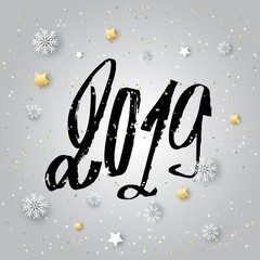 Fototapeta premium Hand drawn signs lettering 2019 for Happy New Year greetings cards,banners.Vector illustration