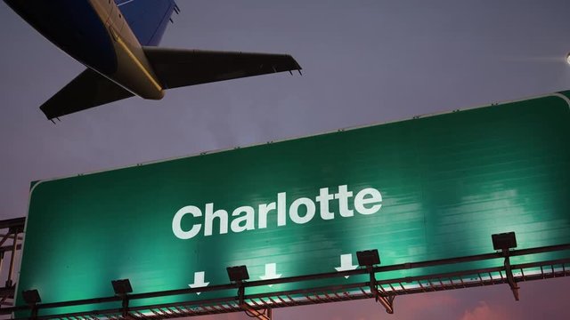 Airplane Take off Charlotte during a wonderful sunrise