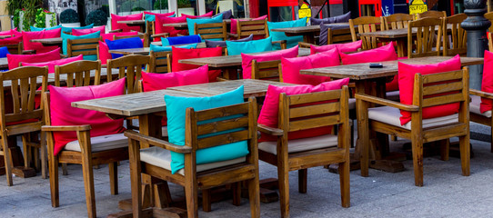 Colored pillow chairs from restaurant