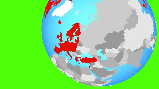 Closing in on OECD European members on simple globe. 3D illustration.