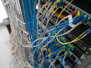 The tangled cable in rack cabinet