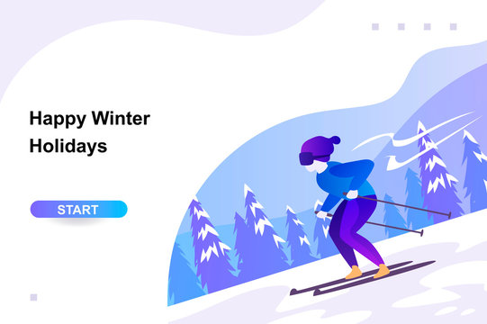skier skiing. landscape. sport. Vector template for web banner, flyer, presentation, poster, website. winter holidays. 