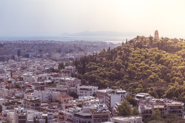 Panoramic aerial view of the city of Athens and Acropolis in Greece