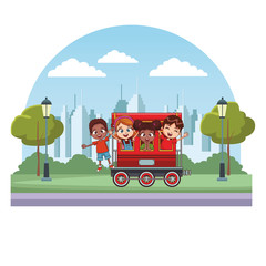 kids riding on train