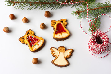 Christmas Gingerbread with decoration on white background