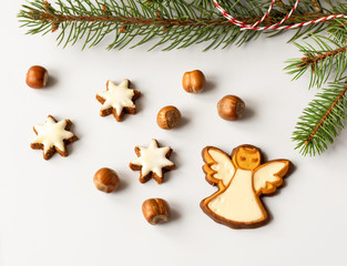 Christmas Gingerbread with decoration on white background