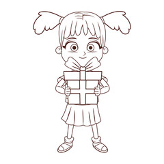 Girl with giftbox in black and white