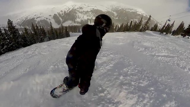 Snowboarding and shredding in the snow at Colorado ski resort