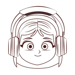 Girl wit music headphones in black and white