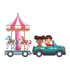 smiling kids driving car