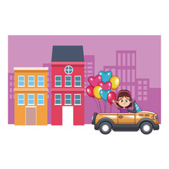 happy girl driving car