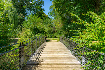 View to wood bridge in Greiffenhorst Park