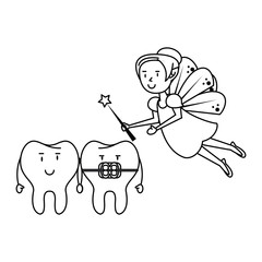 cartoon fairy dental care black and white