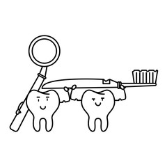 cartoon dental care black and white