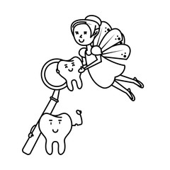 cartoon fairy dental care black and white
