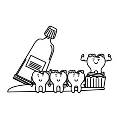 cartoon dental care teeth black and white