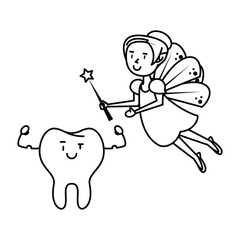 cartoon fairy dental care black and white