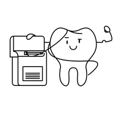 cartoon dental care tooth black and white