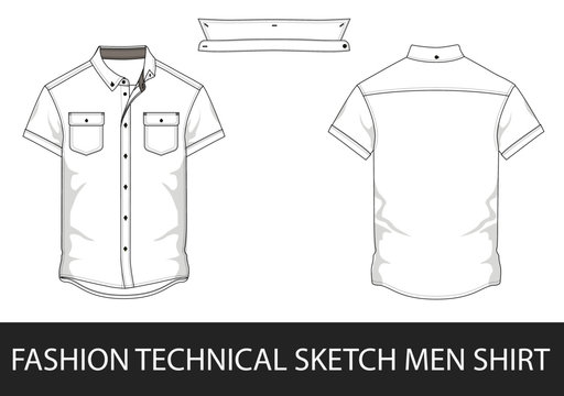 Fashion Technical Sketch Of Men Shirt Stock Illustration  Download Image  Now  Long Sleeved Shirt Template  iStock