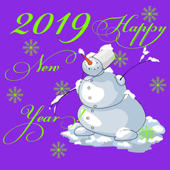 snowman wishes happy new year in trend colors of 2019