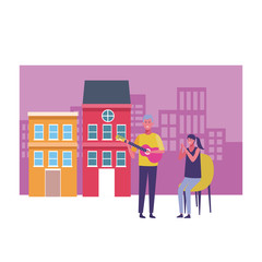 Couple having fun at city