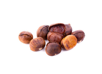 Chestnuts on white background.