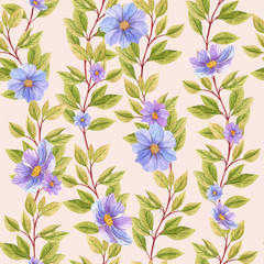 seamless watercolor background mix colorful floral flower and leaves  used for background texture, wrapping paper, textile or wallpaper design.
