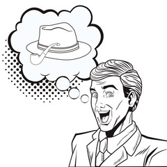 pop art man thinkhing black and white