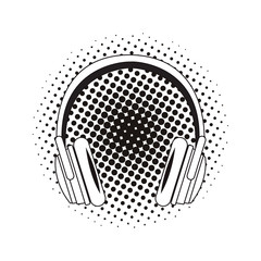 pop art music headphone cartoon black and white