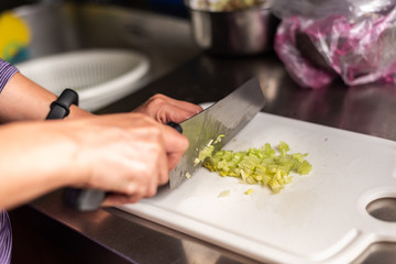 woman cut vegetables