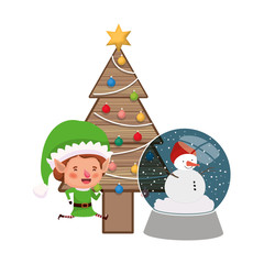 elf with christmas tree and crystal ball