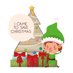 elf with christmas tree and gifts