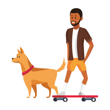 young man ridding cartoon