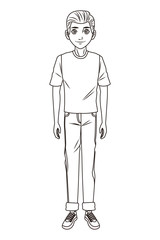 young man body cartoon in black and white