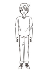 young man body cartoon in black and white