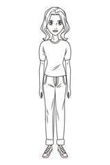 young woman body cartoon in black and white