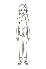 young woman body cartoon in black and white
