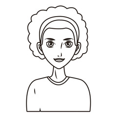 young woman face cartoon in black and white