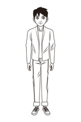 young man body cartoon in black and white