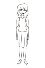 young woman body cartoon in black and white
