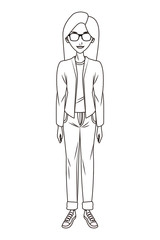 young woman body cartoon in black and white