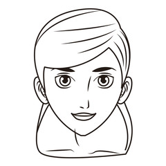 young woman face cartoon in black and white